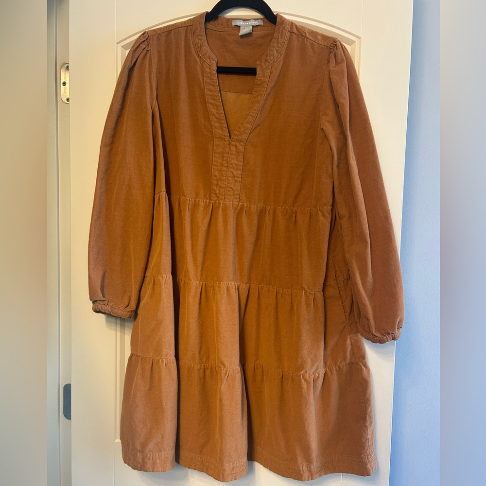 Lucky Brand Corduroy Tiered Dress in Brown